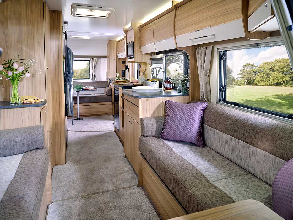 View from front lounge through caravan to rear lounge.